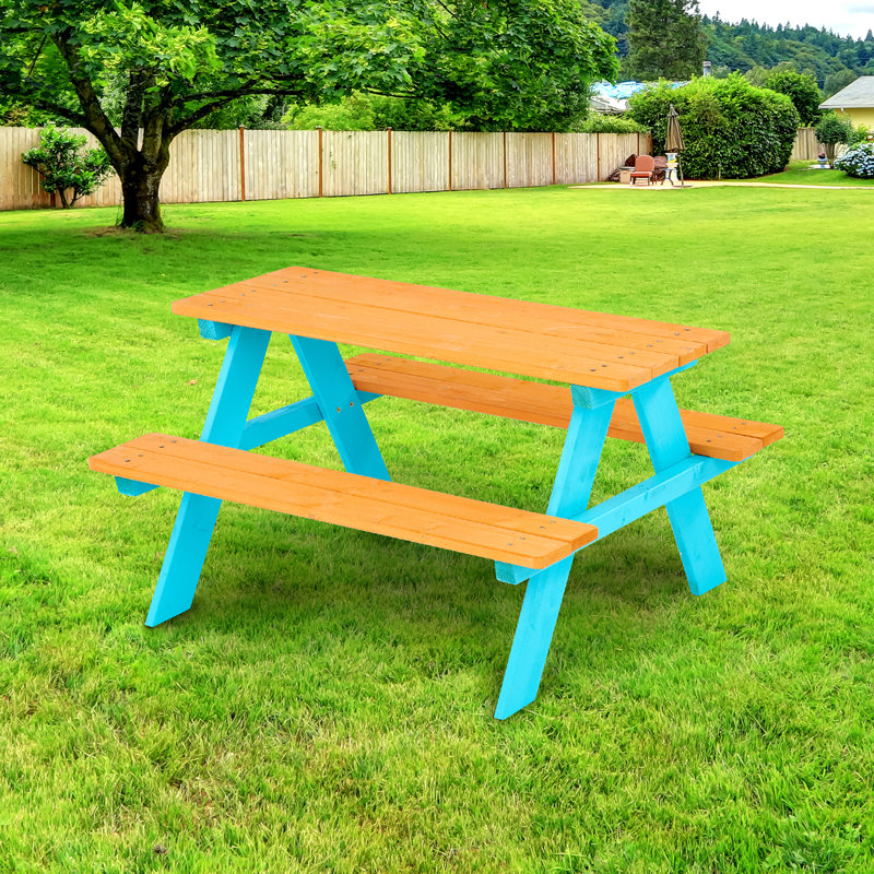 Teamson Kids Kids Solid Wood Rectangular Outdoor Table and Chair Set
